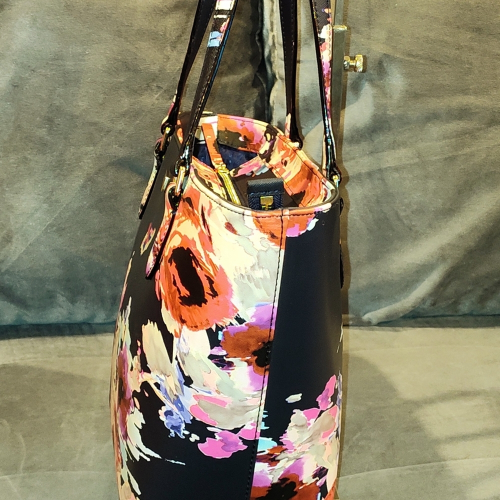 KATE SPADE NEW YORK SMALL TALLY BLURRY FLORAL LAUREL WAY BLACK TOTE - Picture 9 of 15